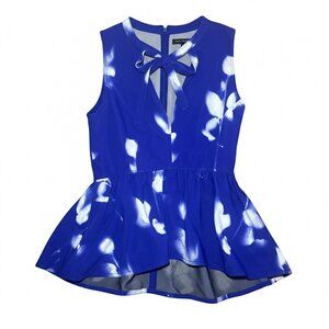 Size 6 Proenza Schouler Blue Pattern Cross Front Blouse "Cady"